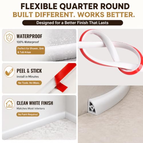240 Inch Flexible Quarter Round Molding, Peel and Stick Trim - size: 236in