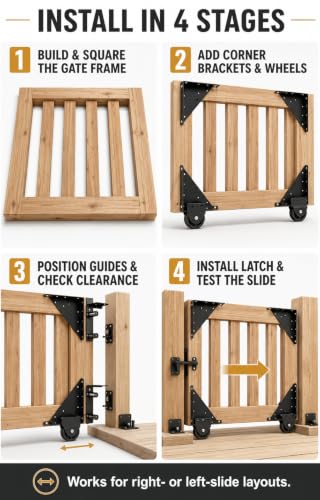 Sliding Gate Kit with 2 Wheels, Heavy Duty Anti-Sag Wood Gate Hardware