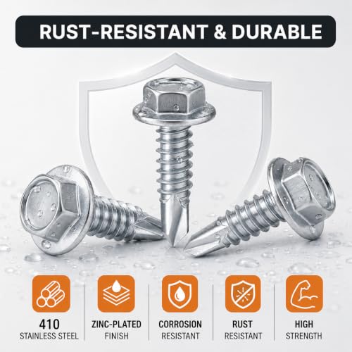 1/4" x 1" Self Tapping Screws for Metal with 3/8” Hex Washer Head, 150PCS