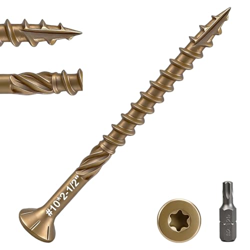 #10 * 2-1/2" Deck Screws (100pcs) Exterior Wood Screws, Rust Resistant epoxy Coated, Bronze, T25 Star Bit - size: #10 * 2-1/2"