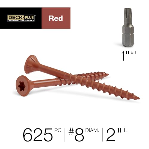 Deck Plus Wood Screws, #8 x 2in, 735 Pack, Red Epoxy Finish - color: Red, size: #8 x 2", style: 625 pcs