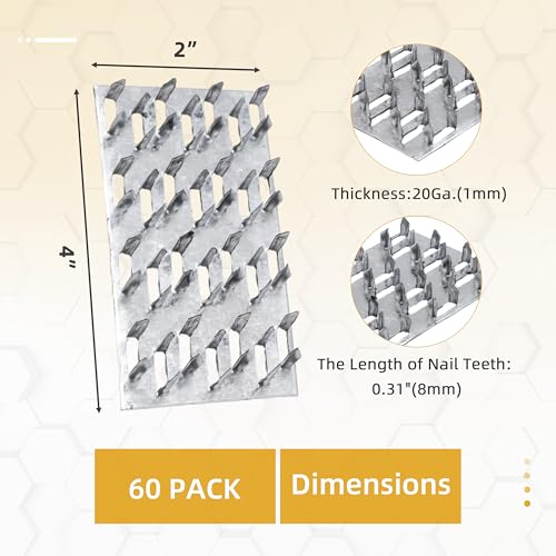 60 Pack 4x2 inch Truss Mending Plate Compatible with 8mm Nail Teeth - size: 4x2 inch