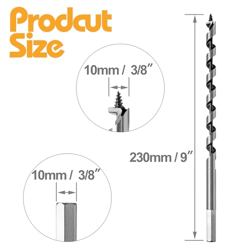 3/8" Diameter 3/8" Hex Shank 9" Ship Auger Drill Bit - size: 3/8 in