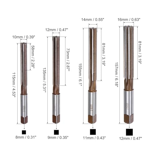 uxcell 9pcs Hand Reamers Set 3mm 4mm 5mm 6mm 8mm 10mm 12mm 14mm 16mm H8 Metric Alloy Steel Reamer Bit Straight Flutes Steel Cutting Tool for Metal Wood Hole Reaming - style: H8