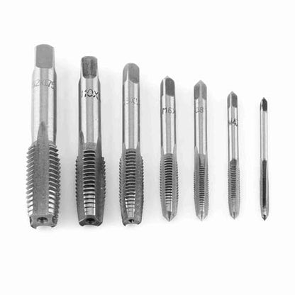 Thread Tap Tool Set, 7pcs Straight Flute Thread Tap Set Metric Screw Metric Thread Plug Taps Set M3, M4, M5, M6, M8, M10, M12 for Tapping Various Threads