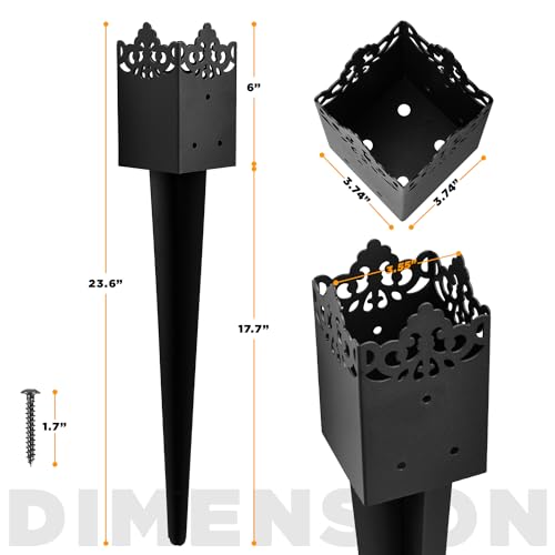 24"x4"x4" Fence Post Anchor, Heavy Duty Metal Ground Spike (Set 8) - color: 8 Pack