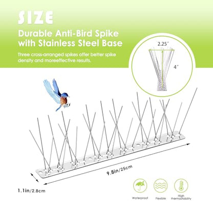 Pigeon Spikes Stainless Steel Bird Spikes for Outside to Keep Birds Away 19 Pack 15ft Coverage Bird Spikes Wire Prevention Spikes for Small Bird Squirrel for Fence Roof Blacony - size: disassembled-19pcs-15ft
