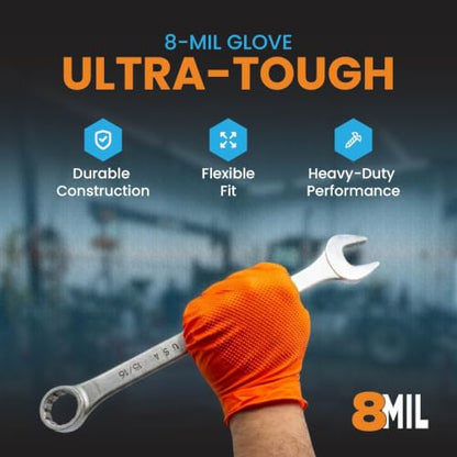 Nitrile Diamond Texture Gloves, 8 Mil Industrial Disposable Glove - color: Orange, size: Medium