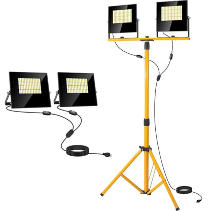 24000 Lumen LED Work Lights with Stand, Floodlight Work Light 2 Adjustable Head Work Light with 16FT IP67 Waterproof Tripod Work Light Stand for Construction Lighting - style: 24000LM with stand