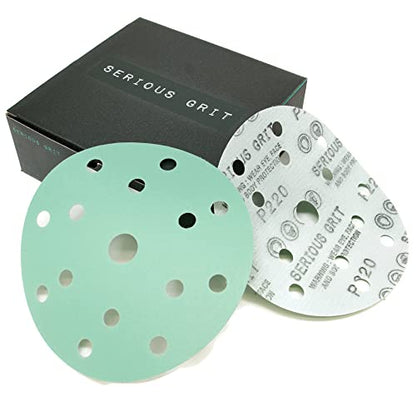 Serious Grit - 6-Inch 15-Hole P220 Grit Sanding Discs - 50 Pack Box - size: 220 Grit