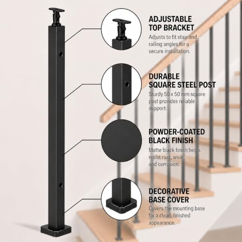 42-Inch Glass Railing Middle Post, 50mm, Black (LIUCHONGYANG99) - size: 50MM*50MM, style: BLACK-Middle Post