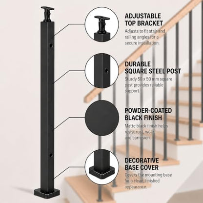 42-Inch Glass Railing Corner Post, 50mm, Black (LIUCHONGYANG99) - size: 50MM*50MM, style: BLACK-Corner Post