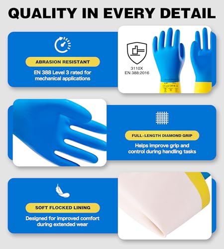 antools 2 Pairs Neoprene and Rubber Blend Heavy-Duty Chemical Gloves, Protective industrial gloves for Resist Acid, Alkali, Hazmat, cleaning, dishwashing, X-Large - color: Black (Pack of 2), size: X-Large (10)