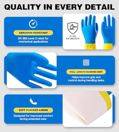 antools Neoprene and Rubber Blend Heavy-Duty Chemical Gloves, Protective industrial gloves for Resist Acid, Alkali, Hazmat, cleaning, dishwashing, Large - color: Black (Pack of 1), size: Large (9)
