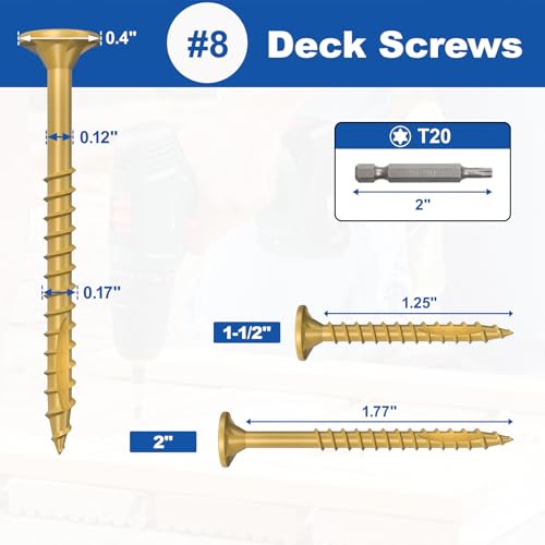 #8 x 1-1/2” Deck Screws, 250Pcs Star Drive Wood Screws - color: Yellow, size: 1-1/2 Inch