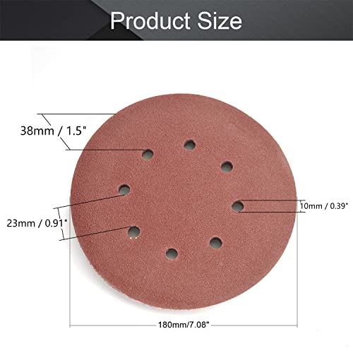 Utoolmart 10pcs 7 Inch 8 Hole Hook and Loop Sanding Disc 80Grit Flocking Sandpaper for Random Orbit Sander - size: 80 Grit