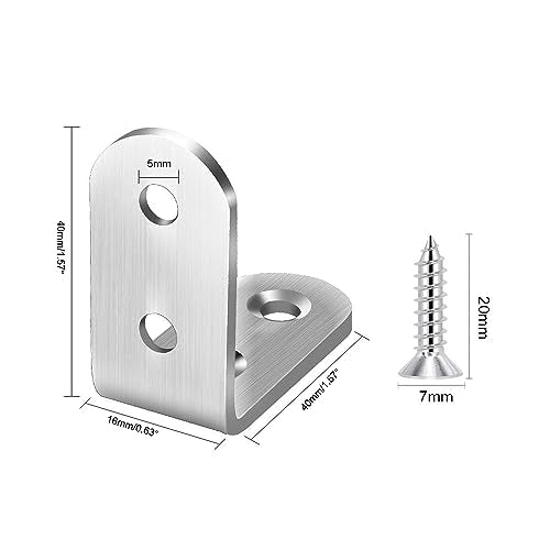 10pcs L Brackets - Corner Brace Set, Heavy Duty Right Angle Brackets (90 Degree) for Wood Shelves & Dressers, Stainless Steel, 40x40mm, Includes 40 Screws - size: 40x40x16mm（1.57"x1.57"x0.63"）