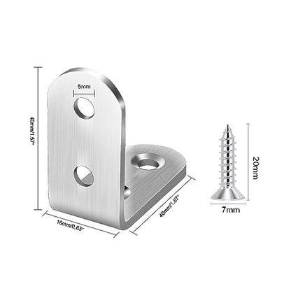 10pcs L Brackets - Corner Brace Set, Heavy Duty Right Angle Brackets (90 Degree) for Wood Shelves & Dressers, Stainless Steel, 40x40mm, Includes 40 Screws - size: 40x40x16mm（1.57"x1.57"x0.63"）
