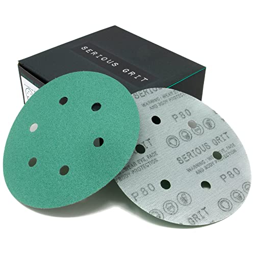 Serious Grit - 6-Inch 6-Hole P80 Grit Sanding Discs - 50 Pack Box - size: 80 Grit