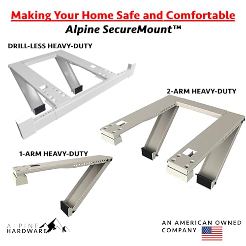 No-Drill Window AC Support Bracket - Holds Up to 200 lbs - Heavy Duty Air Conditioner Support - Easy Install for Apartment Windows - Alpine Hardware - size: DRILL-LESS