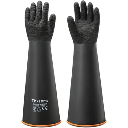 ThxToms Heavy Duty Rubber Gloves, Industrial Chemical Resistant Gloves Waterproof Reusable Protective Work Gloves for Cleaning, Dishwashing,Upgraded with Non-Slip Design, Black, 22" 1 Pair - color: 22"