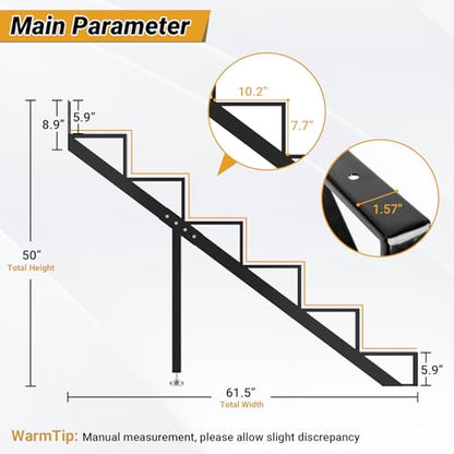Steel Stair Step Riser 6-Step, Metal Stair Stringer with Reinforcing Support Legs, Heavy Duty Steel Stair Stringer for 50" Height Deck and Outdoor Steps (2 Pack) - size: 6 Step