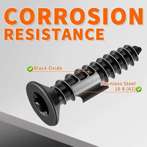 100 PCS #6 x 5/8" Flat Head Torx/Star Wood Screws, 18-8 (A2) Stainless Steel, Full Threaded & Black Coated for Durability, T15 Drive Bit Included, No.6 X 5/8" Multipurpose Screw by TPOHH - size: #6 X 5/8 inch