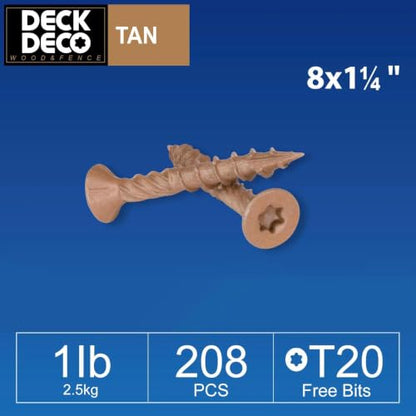 Wood Screws#8 x 1-1/4"Exterior Deck Screws 208pcs(approx)1 lb/Box - size: #8x1-1/4"