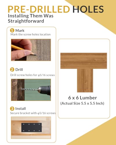 6 Pcs Large Flat Straight Brackets for Wood, 9.25" x 4.5" Heavy Duty Steel Mending Plates, 3mm Thick Beam Splicing Connector for 6x6 8x8 Timber, Pergola, Fence Post & Roof Framing