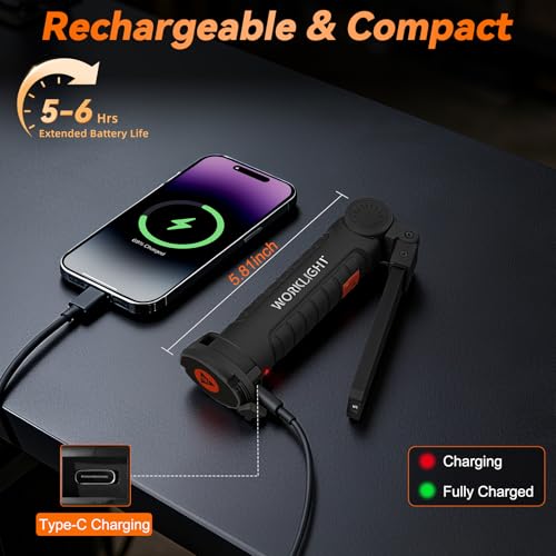 6Pack Magnetic Rechargeable LED Work Light/Flashlight for Mechanics - size: 6 Pack