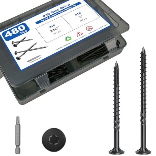 #10 Wood Screws Assortment Kit, 480Pcs 2Sizes Screws Set Assorted Screws - size: #10(2Sizes)-480pcs