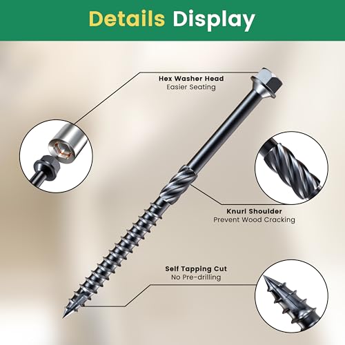 #14 x 10 Wood Structural Screws 50 Pcs, Exterior Hex-Head Lag Screws, Black Heavy Duty Construction Timber Log Landscaping Wood Screws, Hex Socket Included - size: #14 x 10"