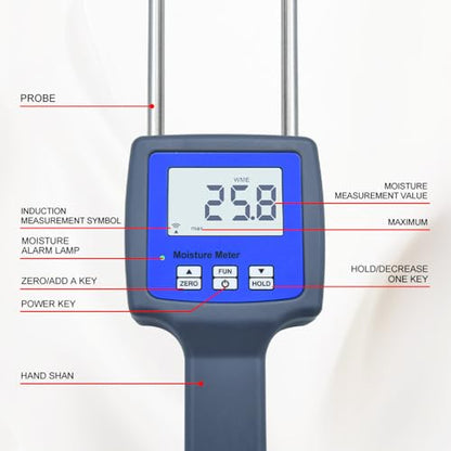 Wood Sawdust Powder Meter Hay Bale Bamboo Powder Moisture Fiber Tester with LCD Display Wood Sawdust Bamboo Powder Humidity Tester with Measuring Range 0 to 84 Percent