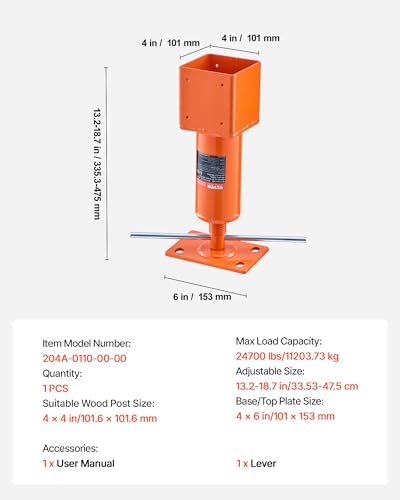 VEVOR Screw Jack Post, 13.2"-18.7" Height Range, 4" x 4" Adjustable Shore Jack, 24700 lbs Max Load Capacity, Temporary House Jack Pole for Leveling, Lifting Floor Crawlspace Basement Shore Beam - size: Screw Jack Post