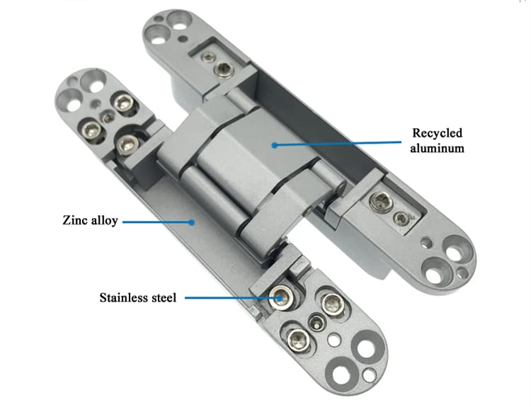 Ranbo 6 Inch Hidden Door Hinge, 3D Adjustable, Zinc Alloy Hardware Kit - size: 6 Inch