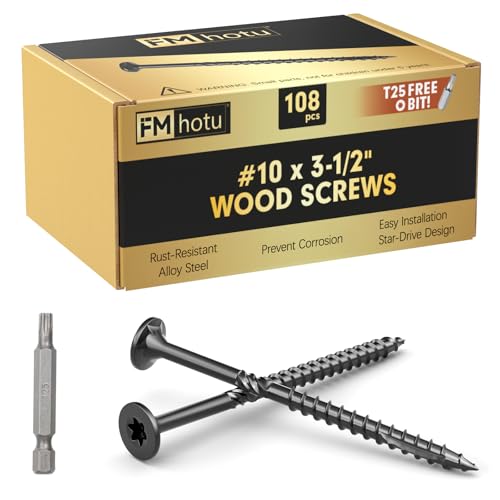 #10 x 3-1/2” Deck Screws, 108Pcs Star Drive Wood Screws - color: Black, size: 3-1/2 Inch