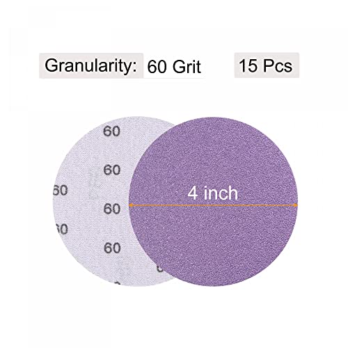 uxcell 15Pcs 4-Inch Purple Sanding Discs 60 Grits Hook and Loop Professional Aluminum Oxide Sand Paper Wet Dry Polish for Wood Metal Paint Finishing - style: 60 Grit