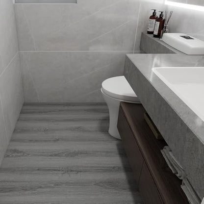 Wood Grain Peel and Stick Floor Tiles, 11.8" x 118", Soft Gray Oak - color: Ashline Rustic, size: 118"*11.8"