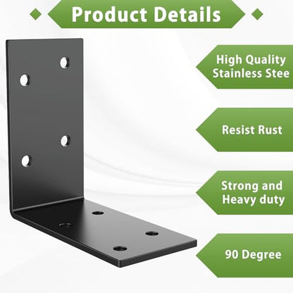 3x3 Inch Black L Shape Wall & Furniture Support Brackets - color: Black