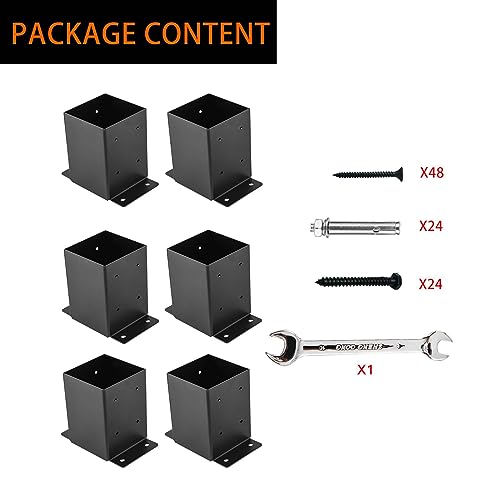 4"x4" Post Base 6PCS,Post Brackets(Inner Size 3.6"x3.6") - size: 4''X4''