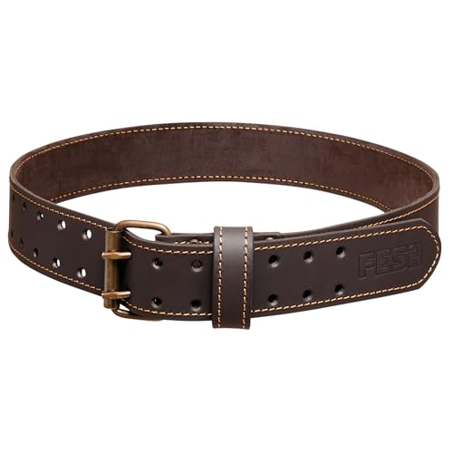 FESA Men's Leather Tool Belt - Handcrafted Top Grain Leather Tool Pouch Belt for Carpenters & Other Trade Professionals - color: Brown - 2" Wide - L