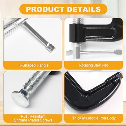 Storystore 4 Inch C Clamps Set, 8 Pack Heavy Duty Steel C Clamp for Brake Caliper, Small Iron C-Clamps for Woodworking, Welding and Building (4 Inch - 8 Pack) - size: 4 Inch - 8 Pack