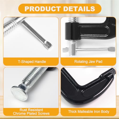 Storystore 2 Inch C Clamps Set, 8 Pack Heavy Duty Steel C Clamp for Brake Caliper, Small Iron C-Clamps for Woodworking, Welding and Building - size: 2 Inch- 8 Pack