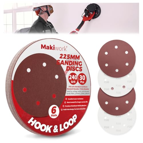 30PCS 9-Inch 6-Hole 240 Grit Hook & Loop Sanding Discs – Heavy-Duty Aluminum Oxide Sandpaper for Drywall Sander, Paint Removal, Wood & Metal Surface Prep - style: 6 Hole