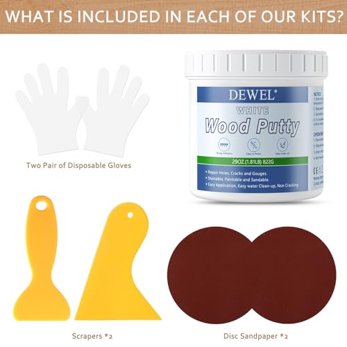 DEWEL Wood Putty, 29 Ounce White, High-Capacity Wood Filler Paintable, Stainable, Sandable, Non-Toxic, Waterproof, Furniture Repair Kit - size: 29 Ounce