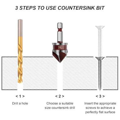 Countersink Drill Bit, 5PCS HSS Hex Shank Countersink Drill Bit Set - style: Wood Countersink