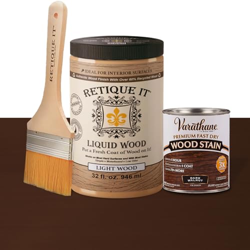 Retique It Liquid Wood - Quart Light Wood with Dark Walnut Stain - Stainable Wood Fiber Paint - Put a fresh coat of wood on it (32oz LW, Dark Walnut) - color: 20 Dark Walnut, size: 32 Fl Oz (Pack of 1)