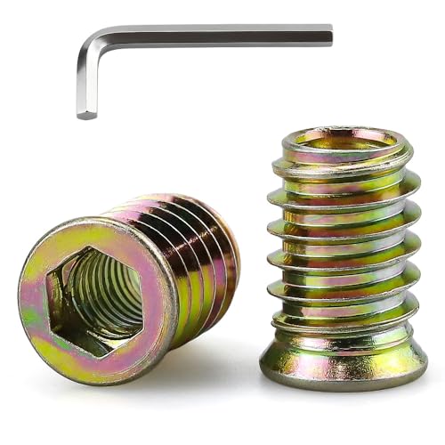 5/16-18 x 15mm Threaded Insert Nuts 25-Pack, Flanged Hex Drive Internal & External Threaded Screw-in Nut Inserts for Furniture, Wood, Cabinet, Zinc Plated Carbon Steel, Hex Wrench Included - size: 5/16-18 x 15mm