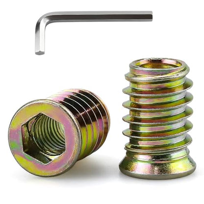 5/16-18 x 15mm Threaded Insert Nuts 25-Pack, Flanged Hex Drive Internal & External Threaded Screw-in Nut Inserts for Furniture, Wood, Cabinet, Zinc Plated Carbon Steel, Hex Wrench Included - size: 5/16-18 x 15mm