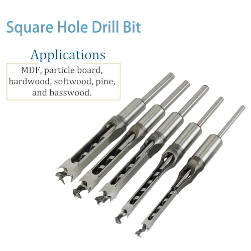 6Pc Square Hole Mortise Chisel Drill Bit Set 1/4"-5/8" (6.4-16mm)